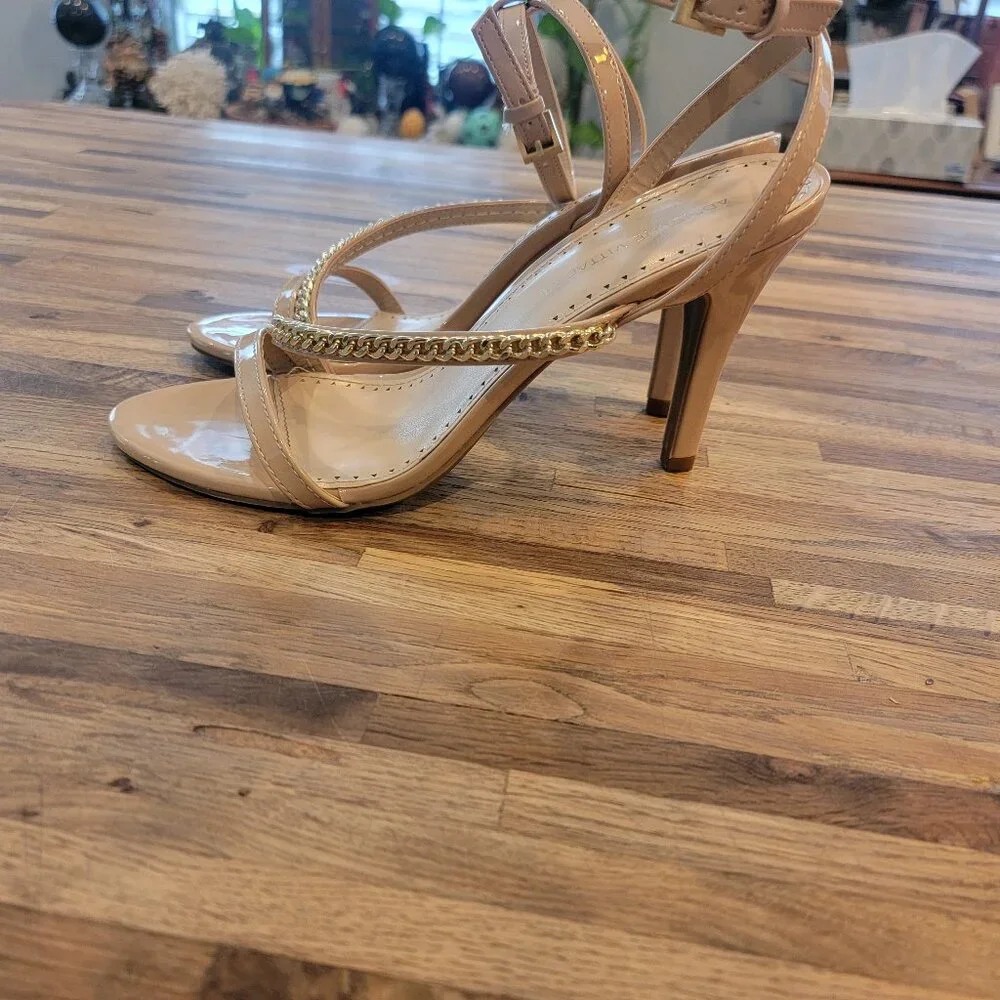 Adrienne Vittadini Chain Detail Faux Patent Leather Ankle Strap Heels